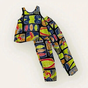 Vintage abstract print tank top and pants set